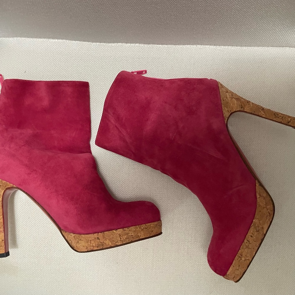 Never worn Christian Louboutin Red bottom hot pink booties never worn